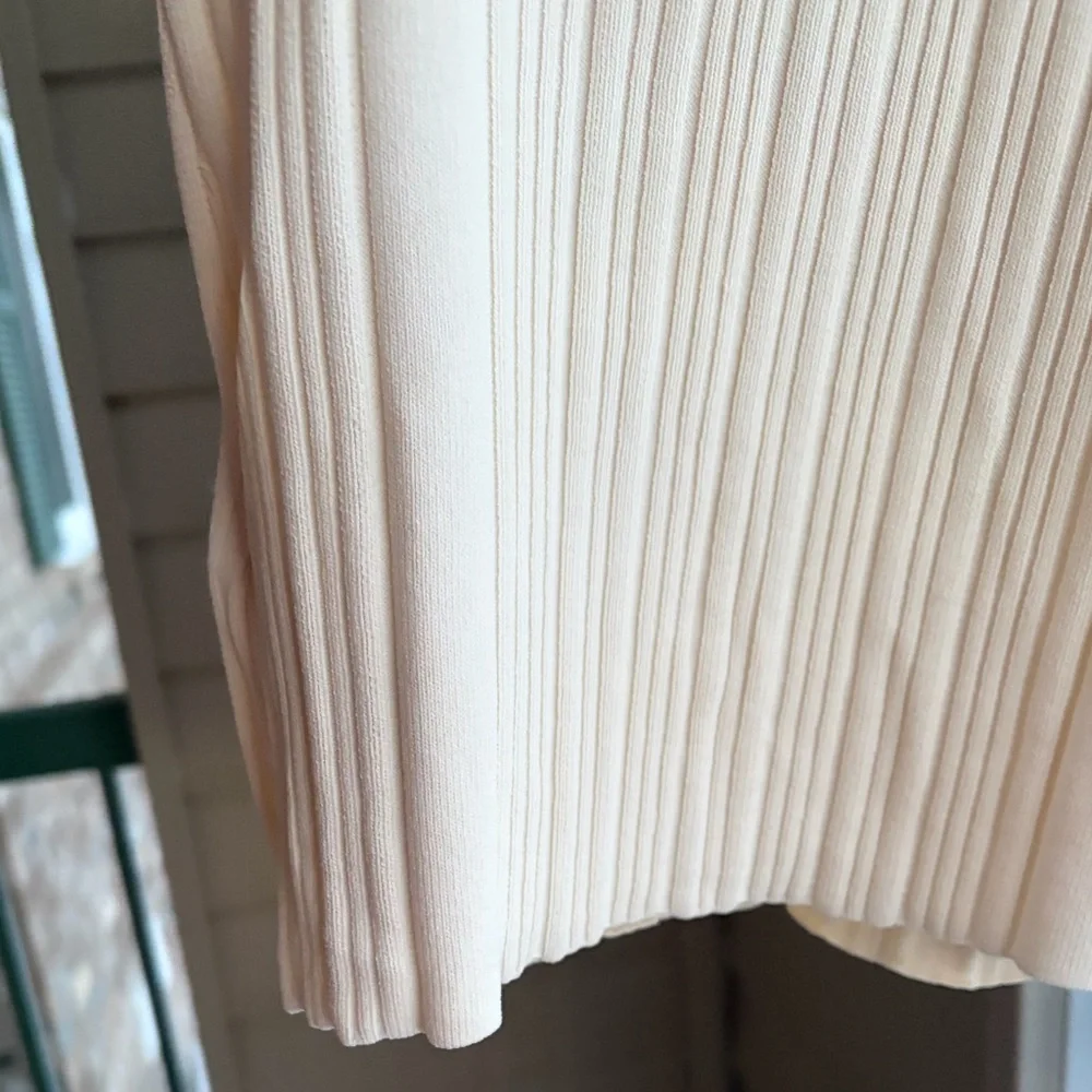 🆕7 For All Mankind Cream Ribbed Knit Top Open Back Cutout Stretchy Casual Size L - Picture 12 of 17